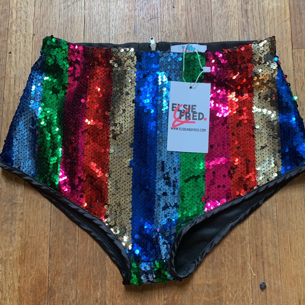 Elsie&Fred Rainbow sequined high cut shorts
